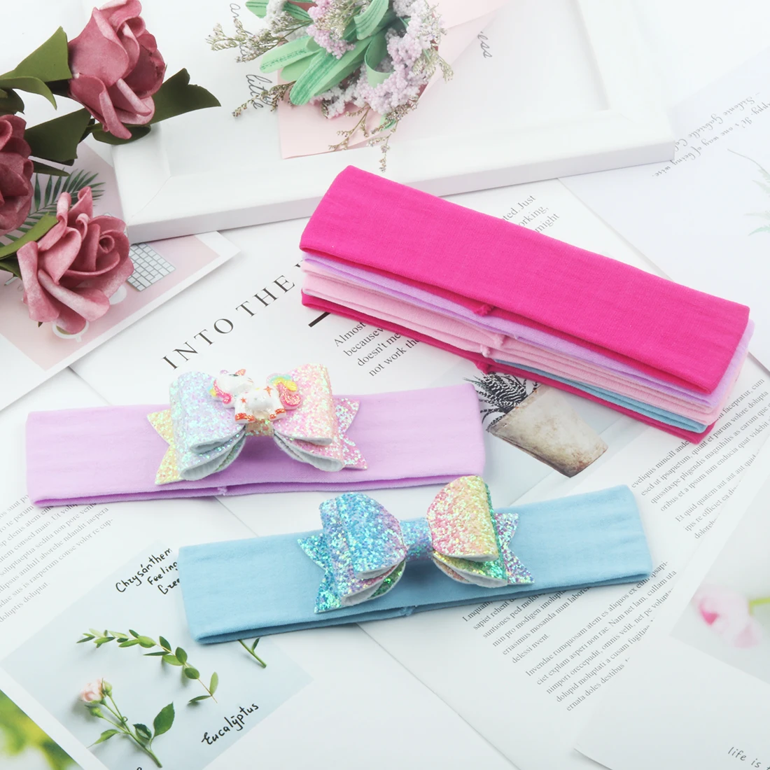 

1 PC Infant Headband Baby Hair Bow Headbands Flower Rubber Hair Bands PVC Glitter Hairbow Unicorn Kid Lovely Spring Headwear