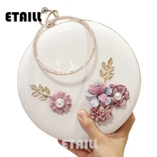 Etaill Весна Дизайн Цветок Леди Вечерние сумки круглые Для женщин Вечерние сумки Ежедневные клатчи кошелек бриллиантами цепь сумка