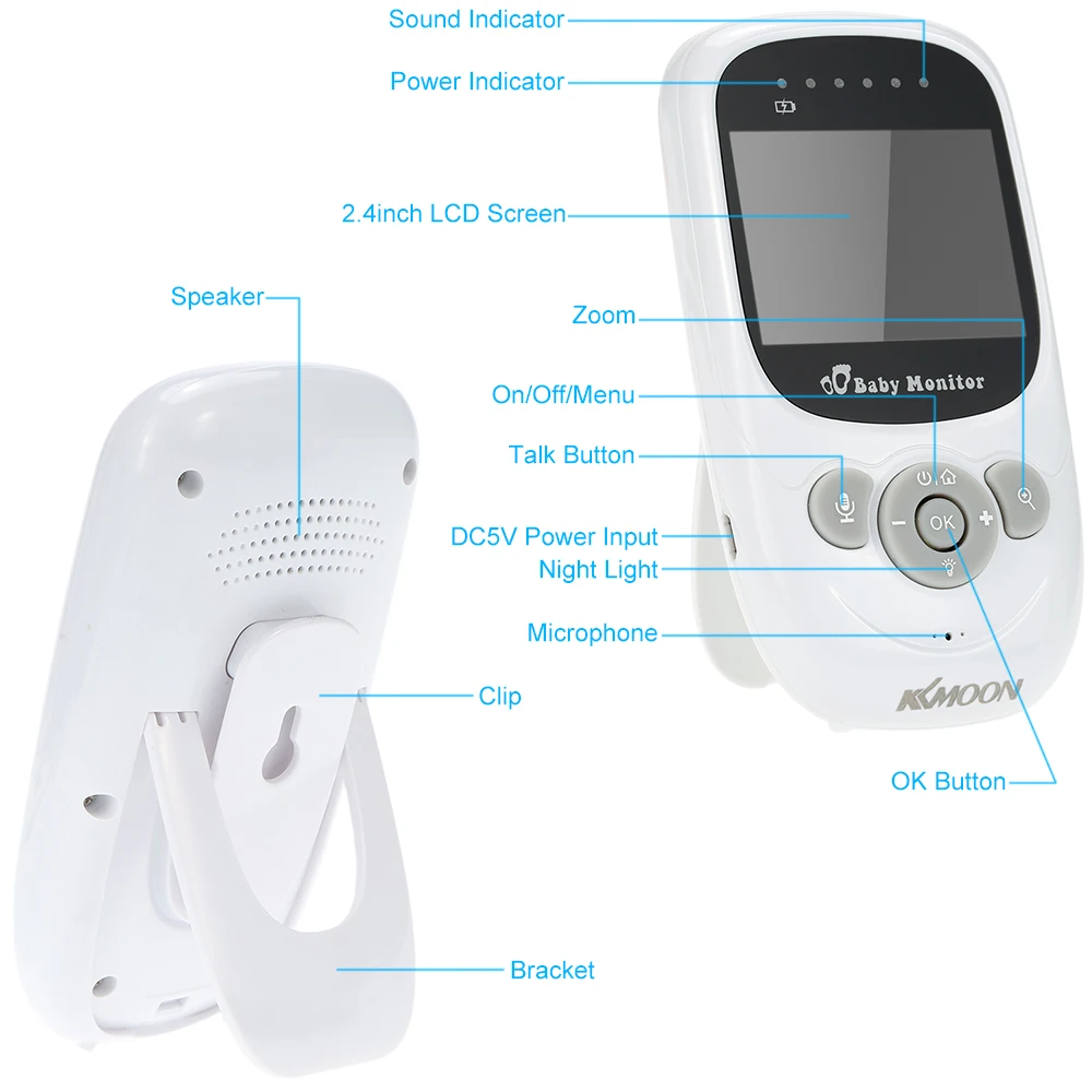 KKMOON 2,4 ГГц Беспроводной Видеоняни и радионяни с Ночное видение двухсторонний разговор детский монитор сна 2," температура дисплея lcd мониторинга