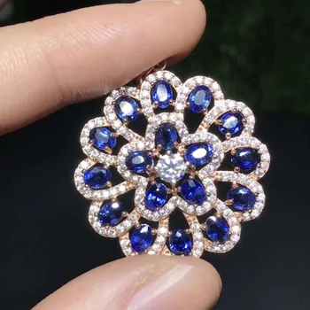 

natural blue sapphire pendant S925 silver Natural gemstone Pendant Necklace trendy luxurious round Hydrangea women party jewelry