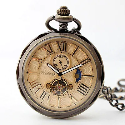 Luxury Open Face Hand-winding Tourbillon Mechanical Pocket Watch Roman Number Mo Luxury Open Face Hand-winding Tourbillon Mechanical Pocket Watch Roman Number Mo