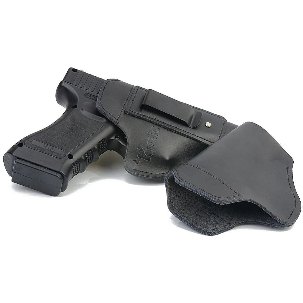 Кожаный IWB скрытый пистолет кобура для Глок 17 19 22 23 32 33/S& W M& P Shield/Спрингфилд XD XDS пистолет пистолеты черный