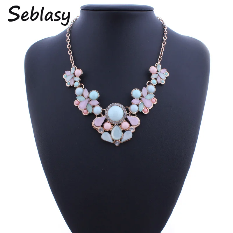 Seblasy Pretty Candy Acrylic Water Drop Necklaces Shining Crystal