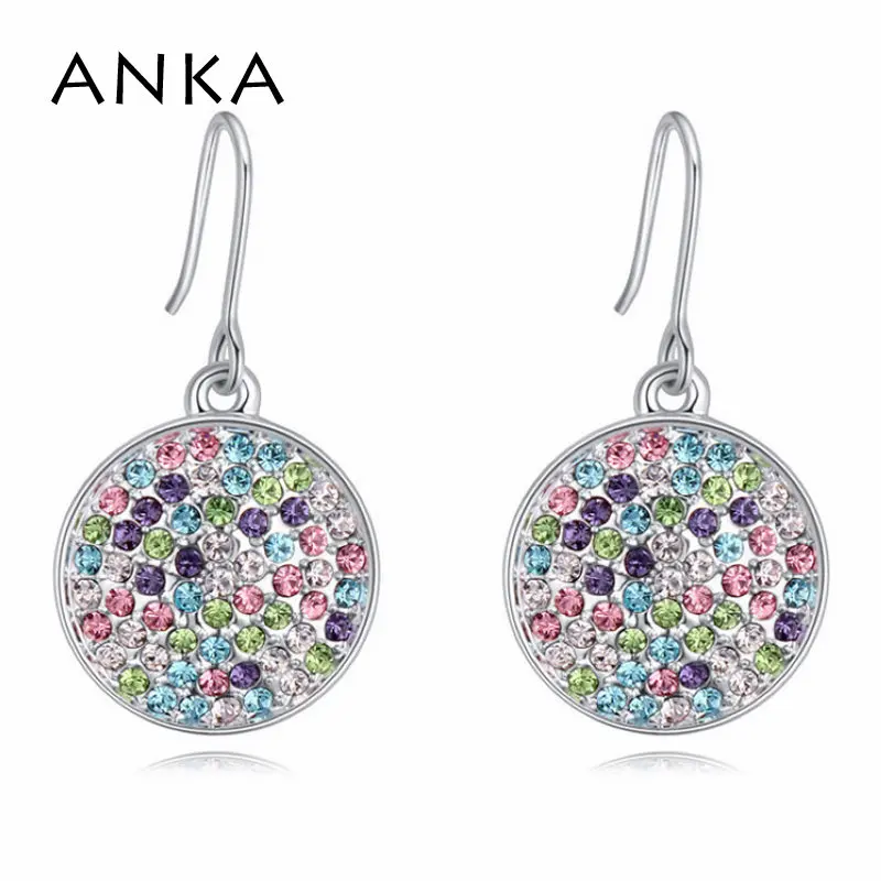 

ANKA Hot Arrival Crystal Round Dangle Earrings for Women jewelry Colourful Pendant Pave Earring #114761