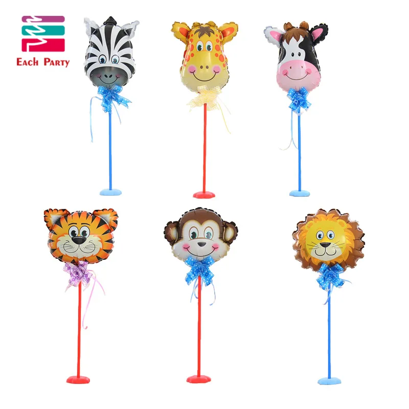 

6set/lot Mini Animal Head Foil Balloons Table column balloon Birthday party decorations kids balloon base event party supplies