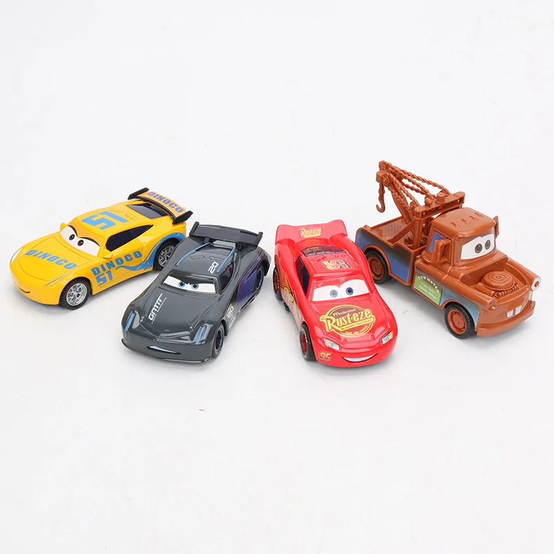 4pcs 7-9cm Disney Pixar Cars 3 Toys Lightning McQueen Mater Jackson Storm Cruz Ramirez Smokey Diecast Metal Pull Back Car Model