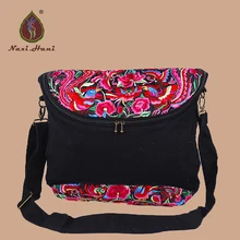 Вышитые женские сумки Этническая черный холст сумки vinatage узор сумки через плечо