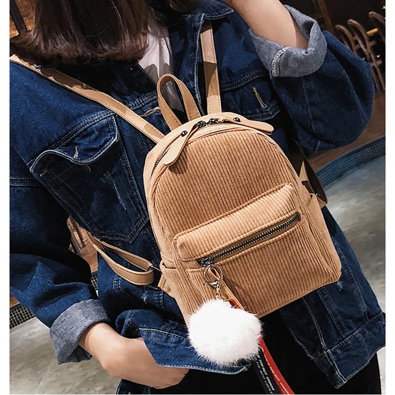 INHO CHANCY Japan Style Fashion Corduroy Mini Backpack For Adolescent