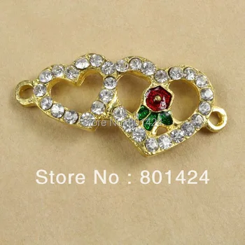 

free shipping 8pcs 58-299 17*35mmsideways two heart enamel connectors for bracelet jewelry finding