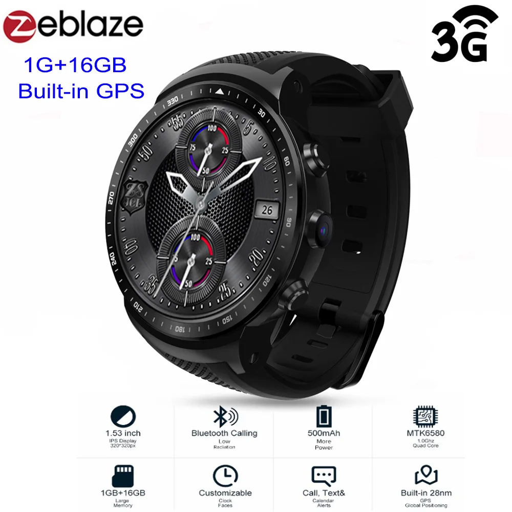 Zeblaze Тор про 3g Android Smartwatch Для мужчин MTK6580 спортивные часы 1 GB 16 gps Сенсорный экран