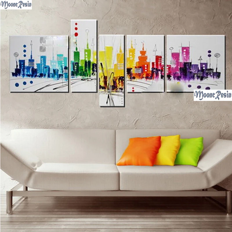 MOONCRESIN Triptych Diamond Mosaic 5PC Villa Pattern Sticker Full Square 5D Embroidery Diy Painting Decoration | Дом и сад