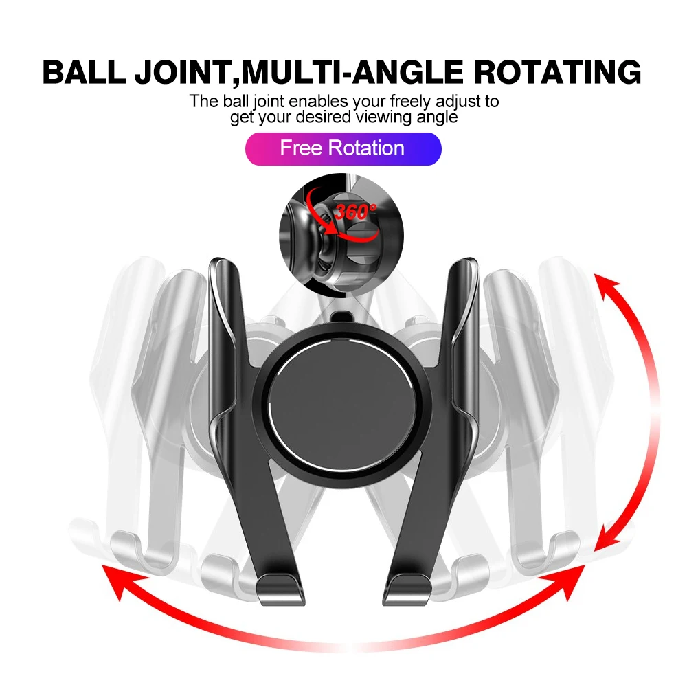 Автомобильный держатель для телефона, универсальный автомобильный держатель, подставка, крепление на вентиляционное отверстие, держатель для мобильного телефона, вращение на 360 градусов, регулируемый гравитационный кронштейн