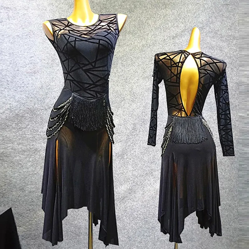 Костюмы для латинских танцев костюмы для латинских танцев платье для сальсы одежда для ча платье для танцев Женская Одежда для танцев современное танцевальное платье черного цвета