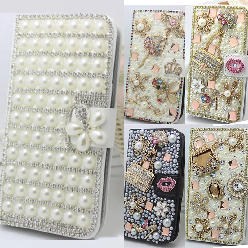 Для iphone 8 Plus элегантные бриллианты Bling кристалла жемчуг искусственная кожа флип