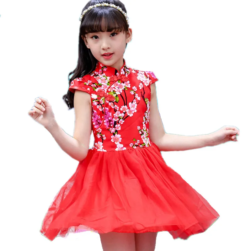 Летнее платье для девочек в китайском стиле платье с цветочным принтом для девочек детская одежда Вечерние платья для маленьких детей vetement enfant fille