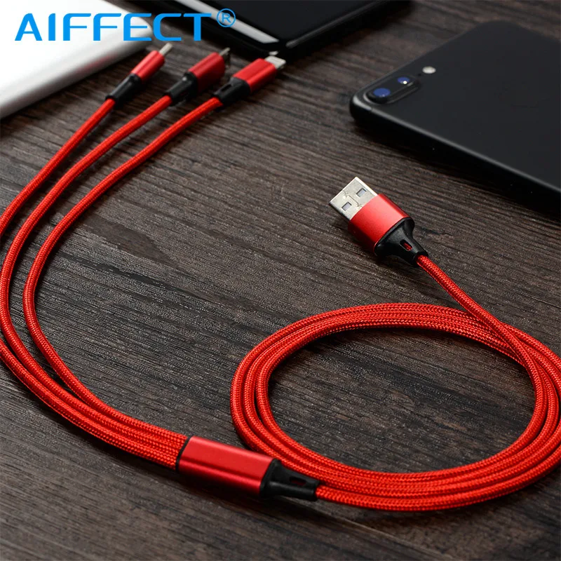 

AIFFECT 3 In 1 Micro USB Type C Multi Charger Cable for iPhone Xiaomi Samsung Mobile Phone USB Cord USB-C Charging Cabel