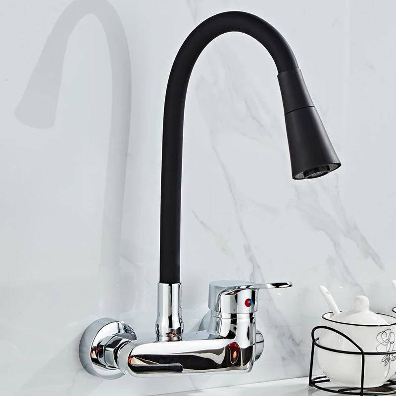  Wall Mounted Kitchen Faucet Single Handle Kitchen Mixer Taps Dual Holes Hot and Cold Water Tap 360  - 33047408202
