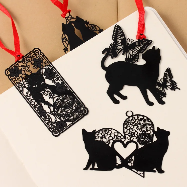 

Free Shipping DIY Cute Kawaii Black Cat Metal Bookmark for Book Paper Creative Items Lovely Korean Stationery Gift Package
