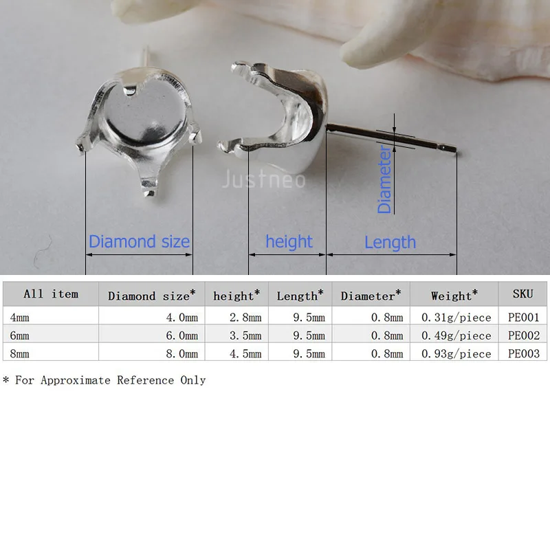 Sterling Silver 4 Prong Round Snap in Earring Setting (7)