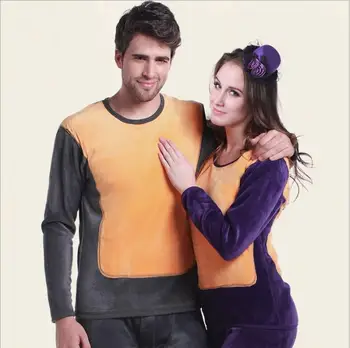 

OMH high quality cotton Thicken Long Johns winter Men Women round neck clothes thick Thermal Pure color Underwear suit, NY29
