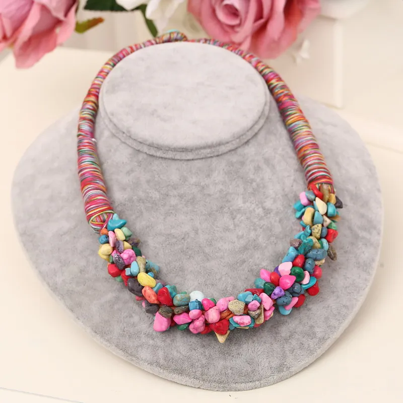 MINHIN блестящий красный натуральный камень кулон колье Ожерелье Нежный коралловый дизайн веревка ожерелье для женщин - Окраска металла: XL807 colorful