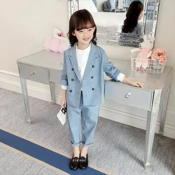 

2019 New Spring Autumn Fashion Teenage Girls Casual Jackets +Pants Sets Kids Girls Clothes Children Double Breasted Clothes W134