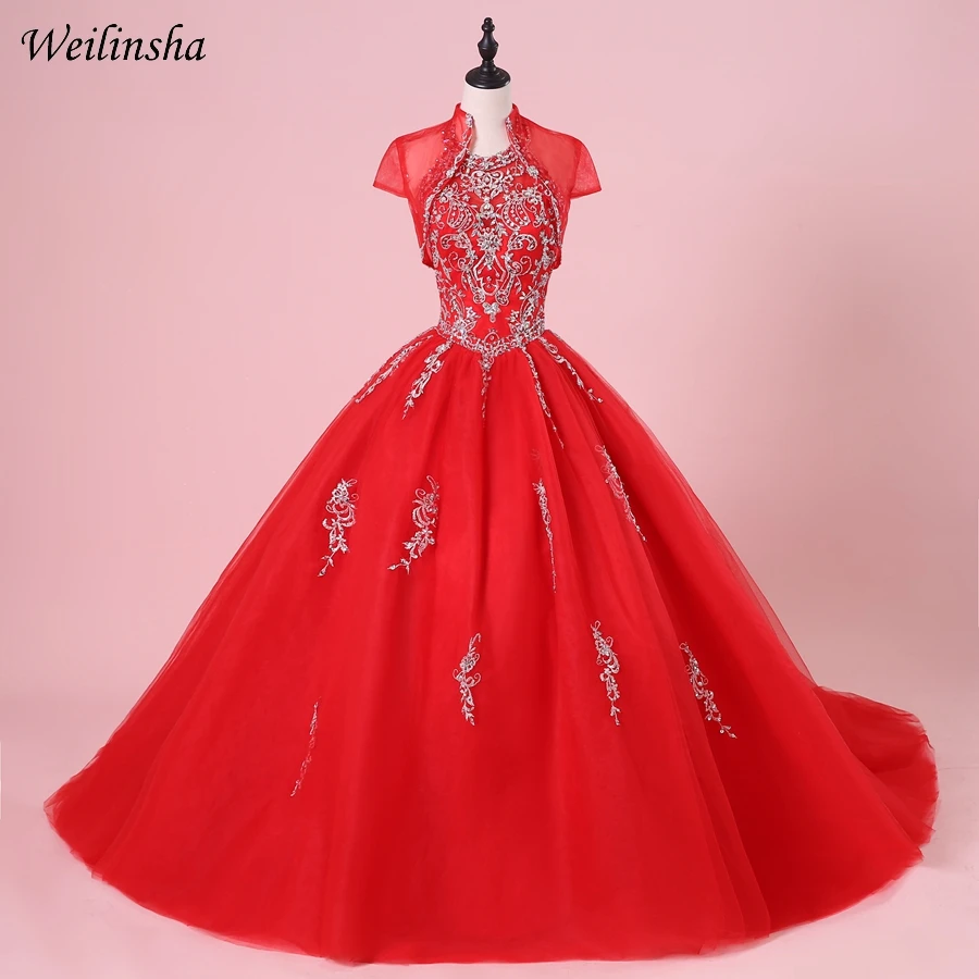 Weilinsha Холтер бисером Quinceanera платье с курткой блесток аппликация бальное Тюль бальные платья сладкий 15 платья для женщин