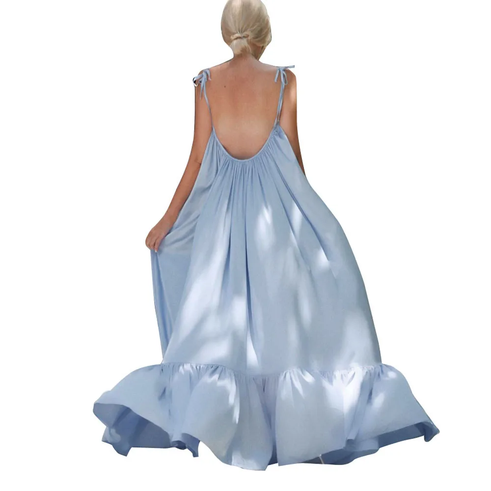 

Feitong 2019 Maxi Dress Women Summer Elegant Party Sexy Vestidos Verano Brand Vintage Printed Casual sundress Backless Dresses