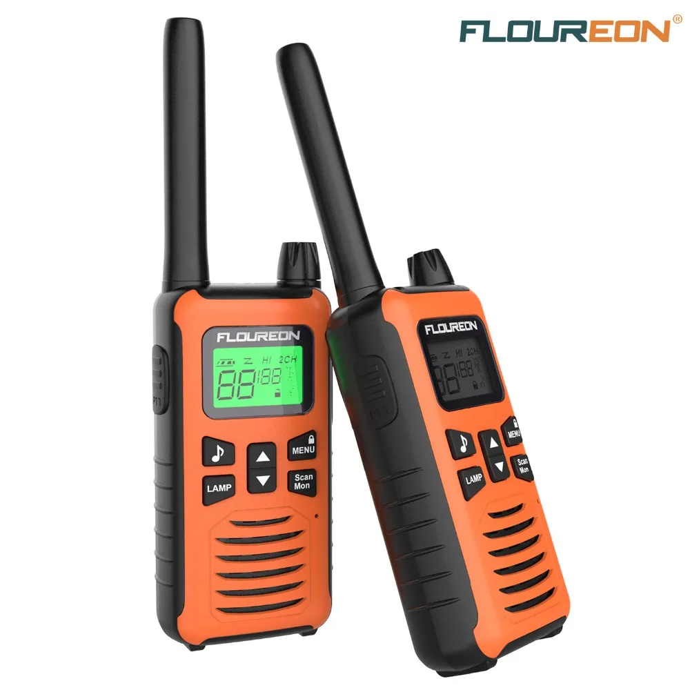 

FLOUREON 16 Channel Twins Walkie Talkies PMR 446MHZ Two Way Radio Up to 5000Meters/3.1Miles Range Handheld Interphone Orange