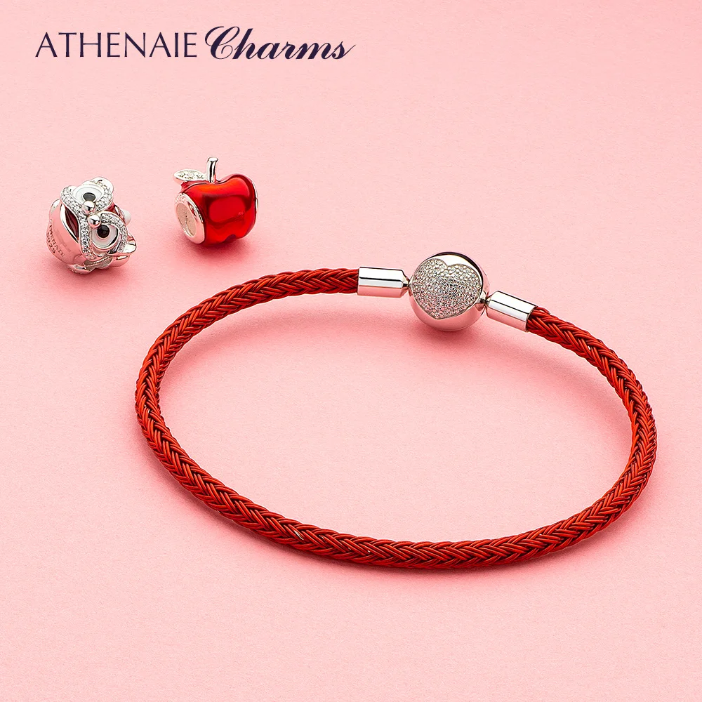 ATHENAIE, разноцветный браслет с проволокой, с 925 пробы, серебро, CZ, любовь, сердце, застежка для женщин, подходят для шармов, бусины, сделай сам, подарок, красный
