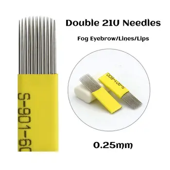 

10pcs Microblading Double Row 21U Tattoo Needles Disposable Manual Eyebrow Tattoo Blades Permanent Makeup Tattoo Supplies