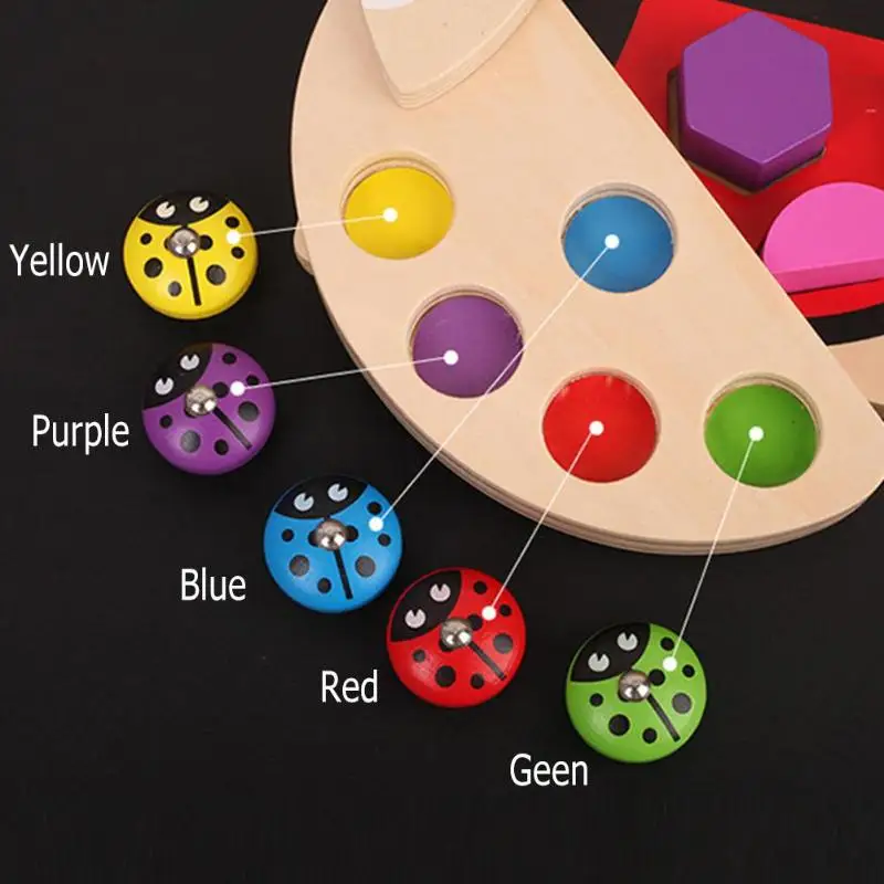 Baby Fishing Toy Set Children Magnetic Wooden Puzzle Catch Ladybug Game Baby Color Shape Cognitive Education Toys Early Learning - Цвет: As Show