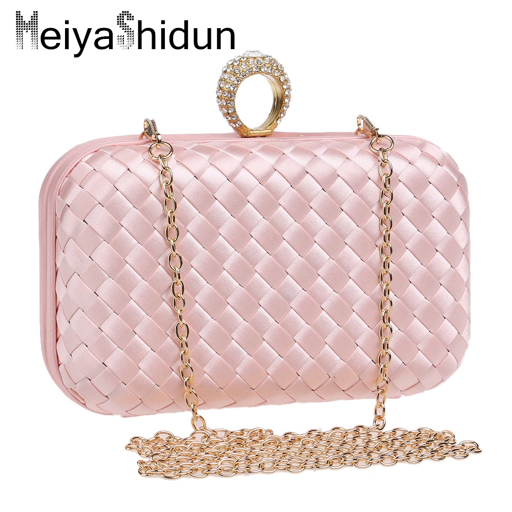 MeiyaShidun luxury women candy color Wove evening bags chain shoulder Clutches Dinner party wedding package Purse Girls Handbags