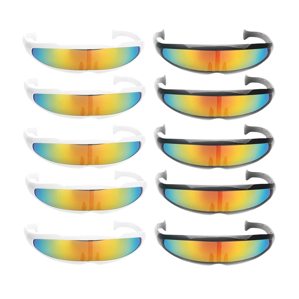 Pack of 8pcs Rainbow Color Novelty Narrow Metallic Futuristic Soldier Space Alien Robot Sunglasses Costume Photo Props