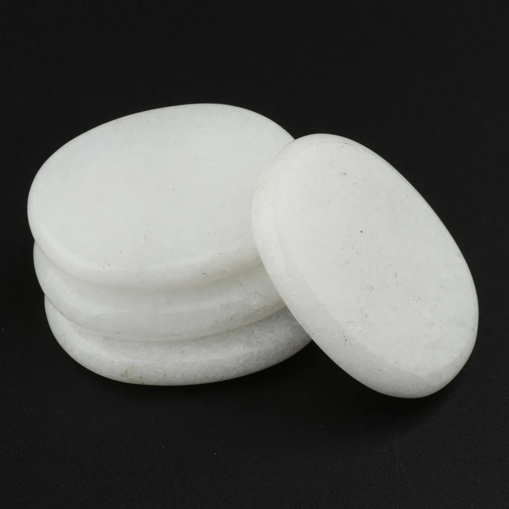 4 Pcs Smooth White Massage Stones--Oval Shaped Spa Hot Stones Natural Rocks for Spas Massage Relaxation and more(3x4CM)