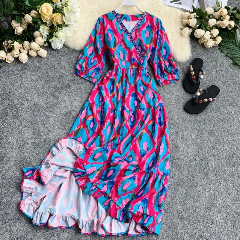 

vestidos de Festa 2019 Women Long Summer Dress Ruffles High Waist Floral Beach Vestidos Bohemian Party Dress Sundress