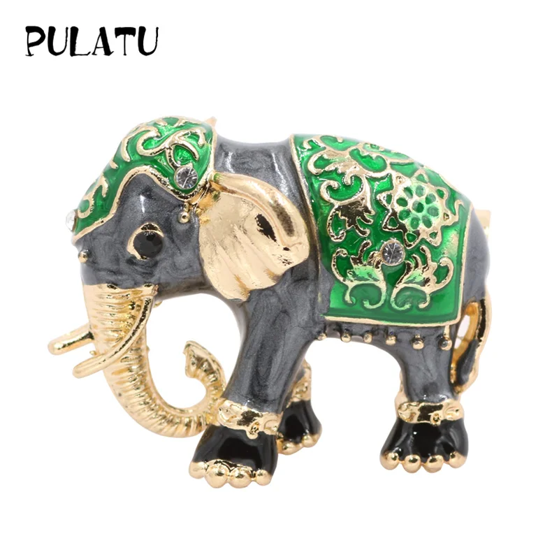 

PULATU Elephant Brooches Women Fashion Accessories Enamel Pins Animal Design Brooch Pins Female Birthday Gift