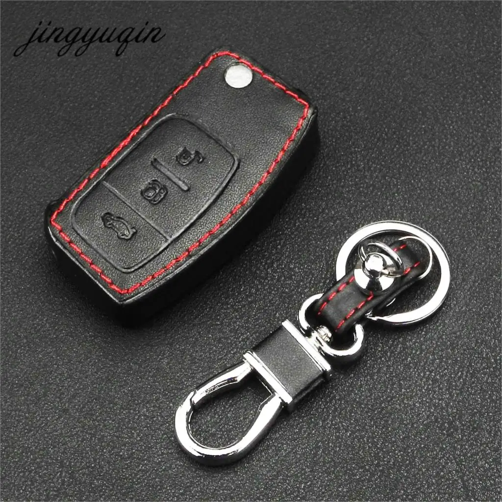 

jingyuqin Car Key Cover Leather Case fob for Ford Focus Mondeo Remote Flip Folding Key Fob