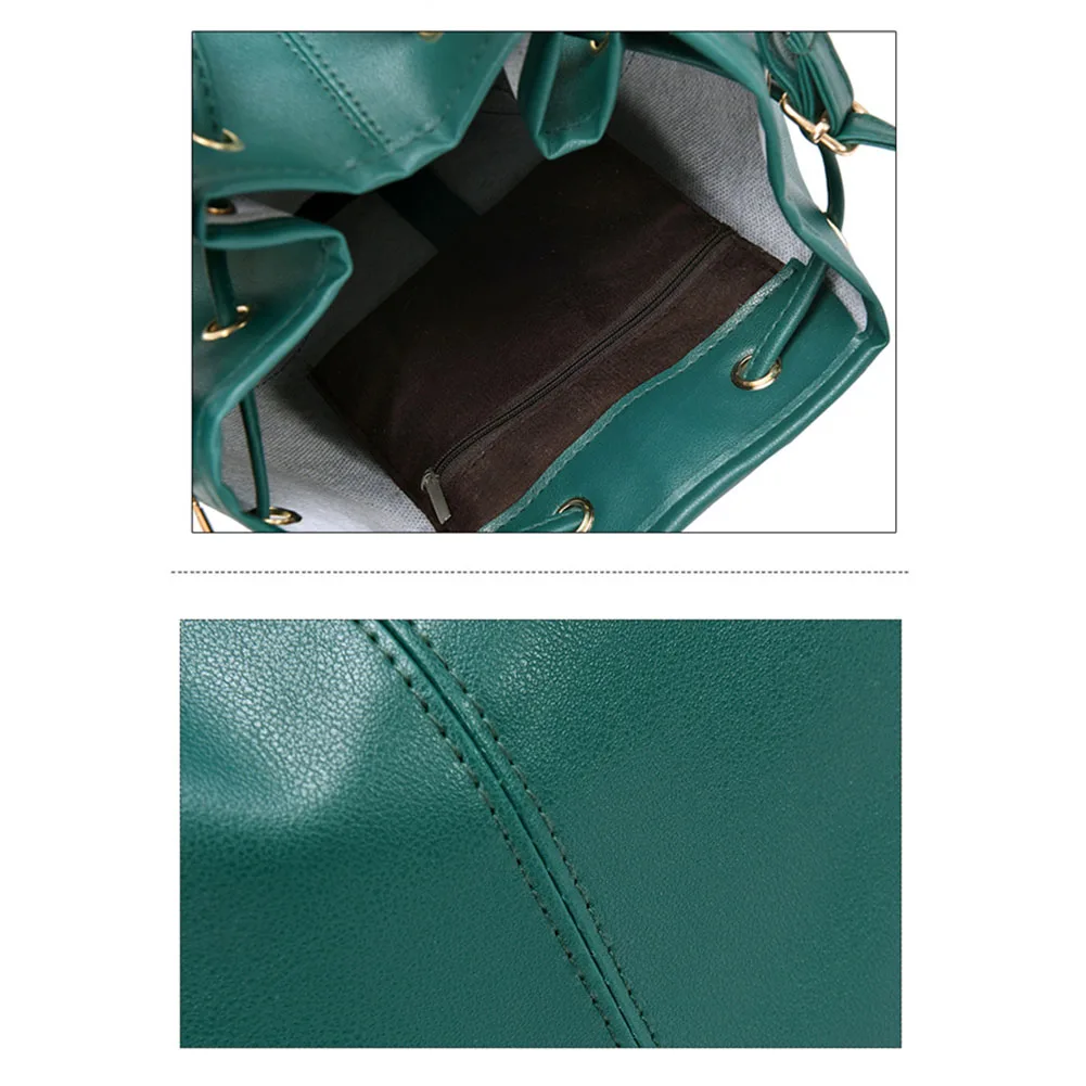 

Hot Selling Women PU Leather Shoulder Bag Girls Crossbody Bags Solid Color Drawstring Bucket Handbag -B5