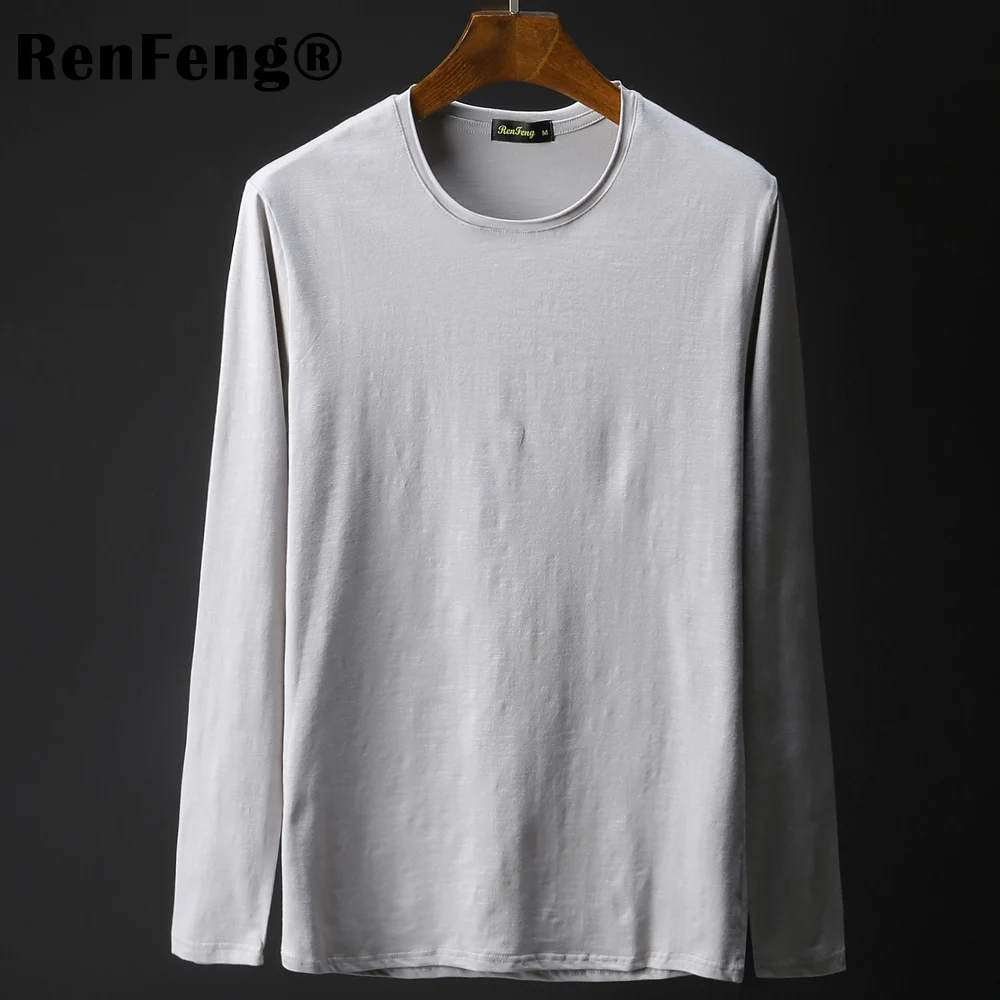Bamboo cotton autumn long-sleeved t-shirt men's V-neck solid color white bottoming shirt men's clothing Undershirt Man Underwear (4)