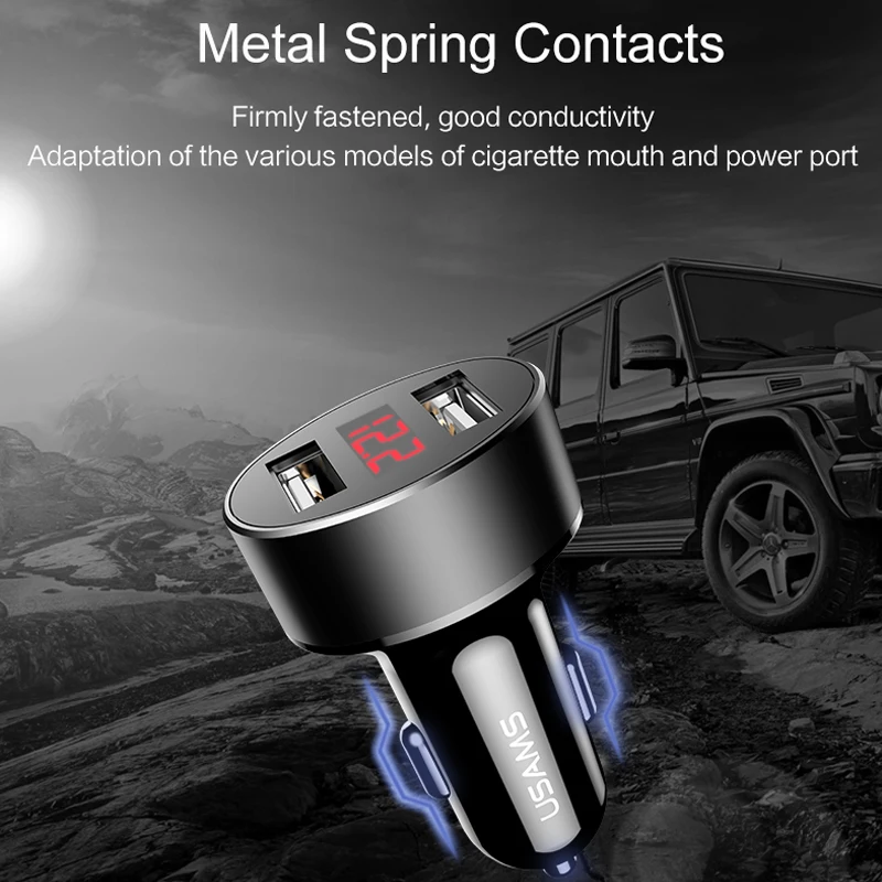 Usams منافذ العالمي المزدوج شاحن سيارة 2.1a usb الذكية led عرض سيارة usb شاحن الهاتف المحمول محول الهاتف آيفون سامسونج