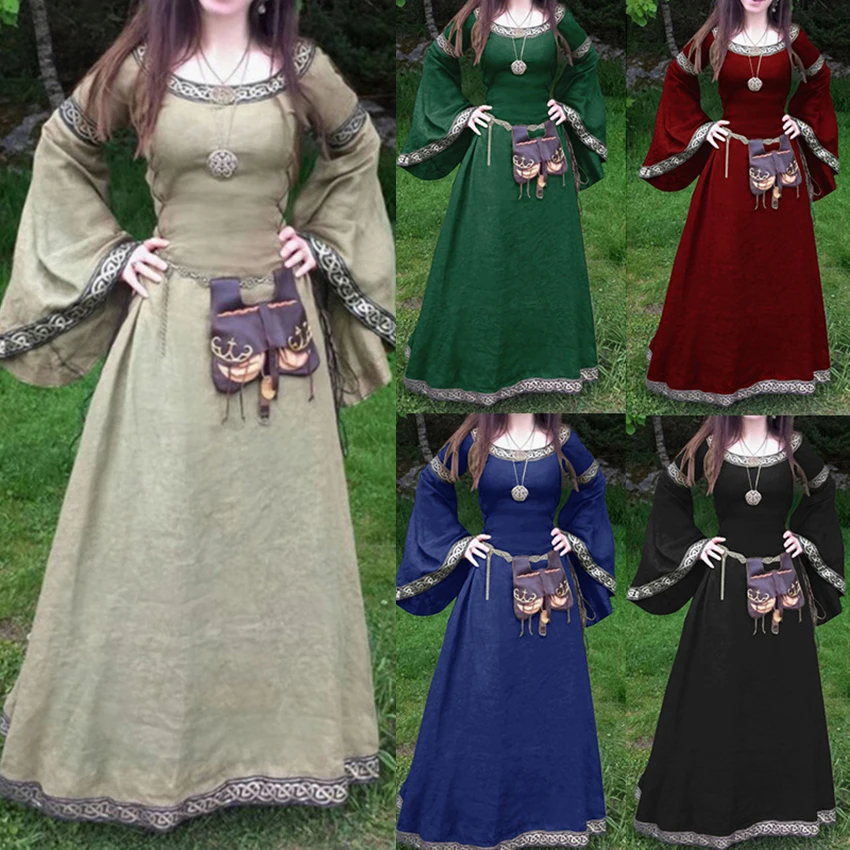 

Women's Plus Size High Quality Women Medieval Renaissance Long Maxi Dress Vintage Flare Sleeve Gothic Party Dresses Ladies Cloth