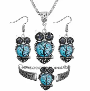 

Poem snow Palace Blue-Eyed Owl Jewelry Three-piece Suit