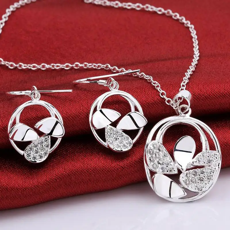 

925 sterling silver jewelry 925-sterling-silver fashion jewelry Crystal beauty necklace&earrings jewelry sets for women SS789