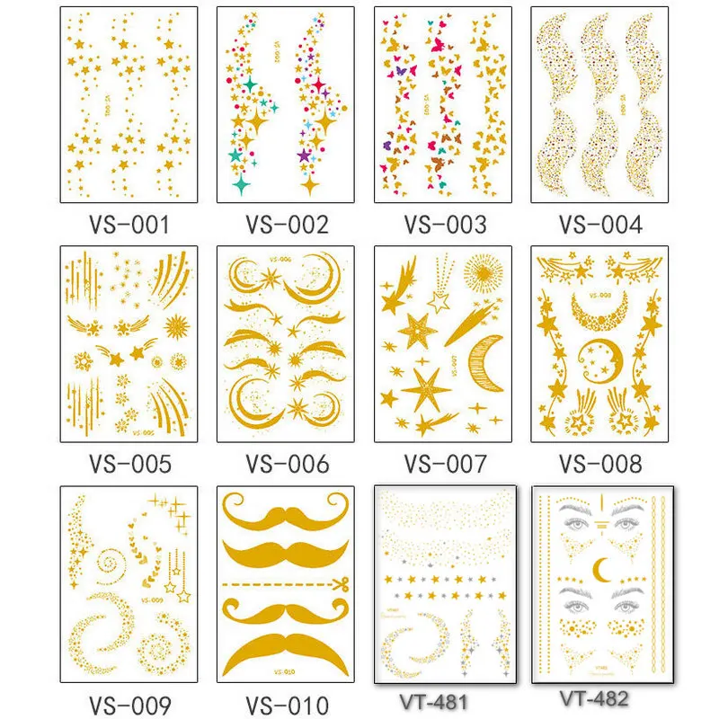 1 шт., Временные татуировки, наклейки s для девушек, женщин, золотые татуировки, свадебные наклейки, для лица, 3D татуировки, вечерние наклейки с веснушками, s тату, золотые