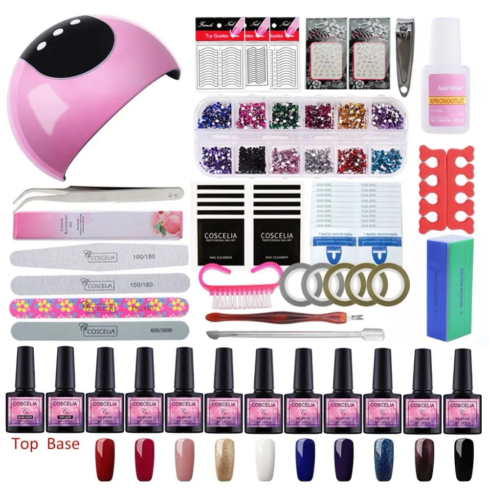 

Full Kit Manicure Set 24W Dryer Lamp For Nails Set For Gel Nail Polish Set For Manicure Nail Extension Set 10 Colors Gel Varnish