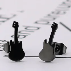 Wholesale Punk Style Stainless Steel Ear Piercing Earring Gift Jewelry Cute Guitar Stud Earrings For Women