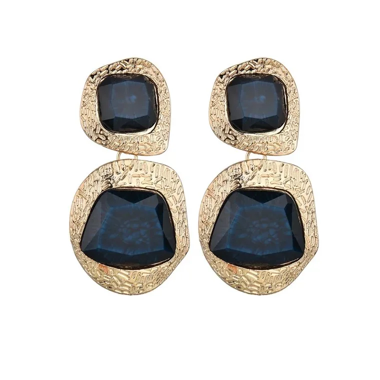 Europeans and Americans exaggerate artificial gemstone gold earrings, women retro autumn earrings, Bohemian wind (13)