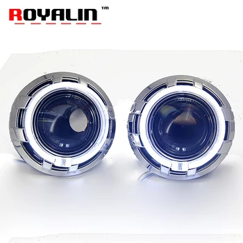 

ROYALIN H4 Car Styling Bi Xenon Lens for Koito Q5 Projector Headlight Lenses 3.0 inch Full Metal w/ LED Angel Eyes Rings White