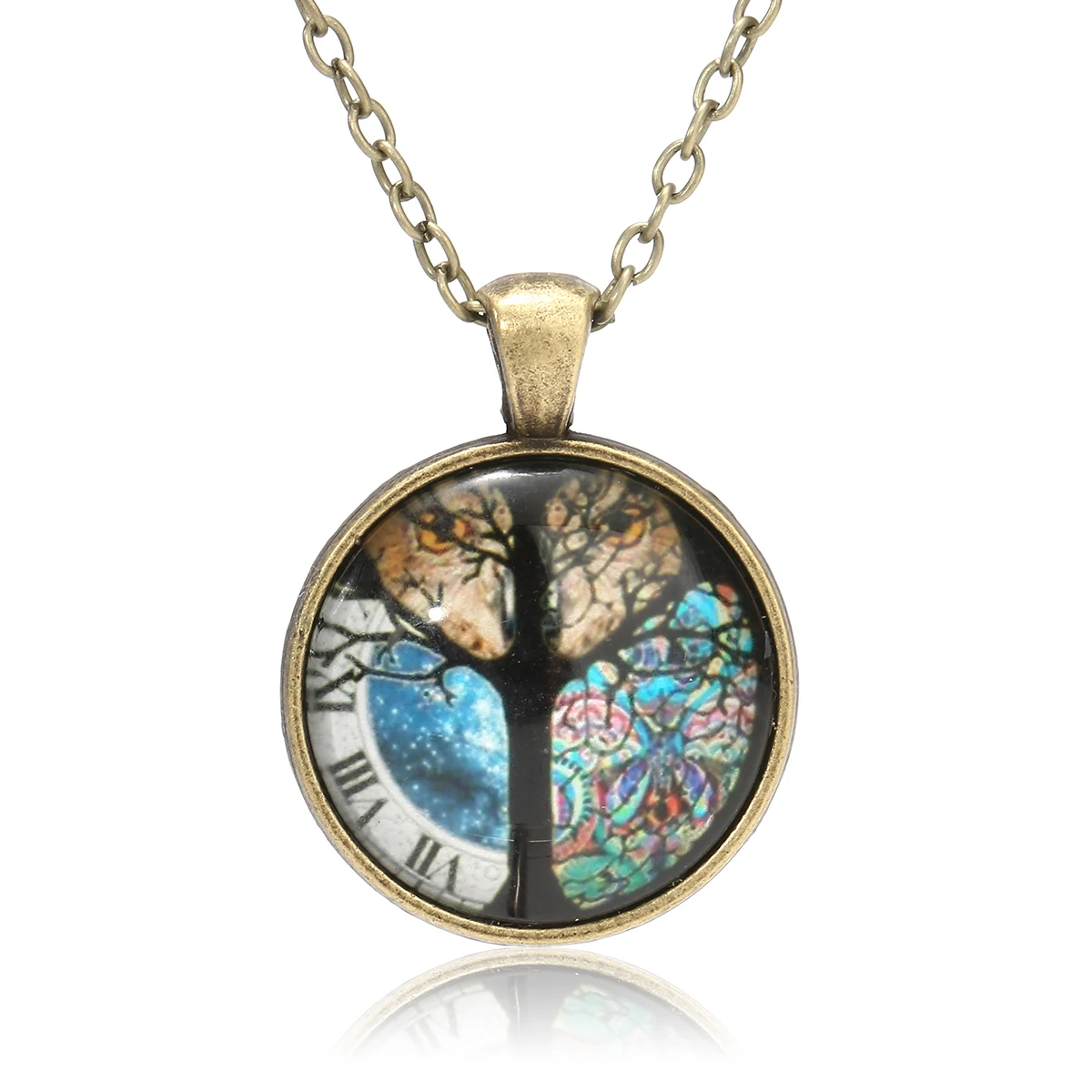 Vintage Statement Women Men Life Tree Owl Necklace Pendant Art Magnifying Glass Cabochon Necklaces Gold Chain Sweater Jewelry